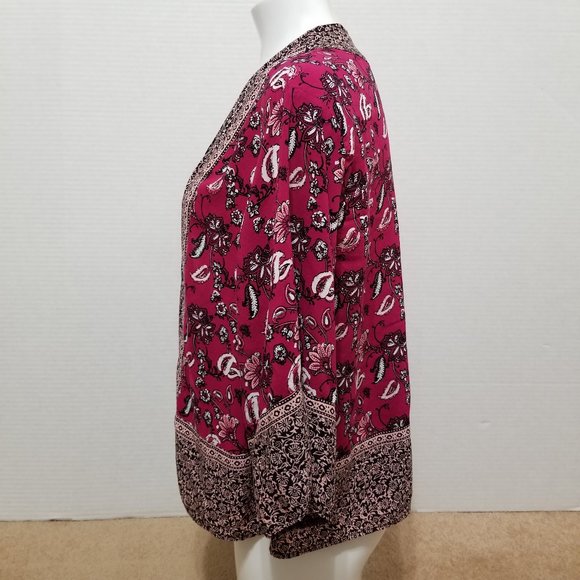 Torrid top 00/0 Border Print Cropped Kimono open front cardigan floral paisley - Picture 2 of 15